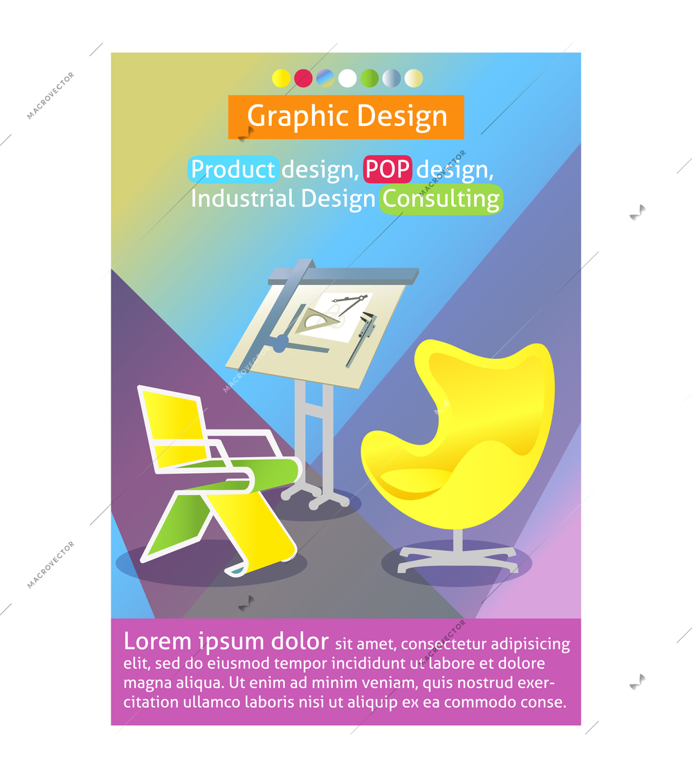 Industrial design poster template, from drawing to product vector illustration