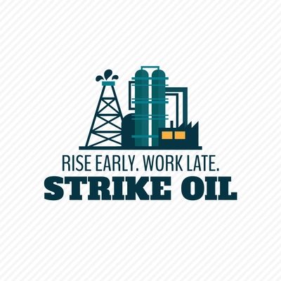 Industrial crude oil petroleum refinery complex plant chemical processing unit with extensive piping  slogan poster vector illustration