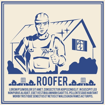 Roofer house builder male tradesman worker silhouette poster vector illustration