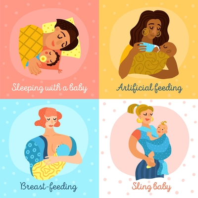 Motherhood icons set with baby and woman relations symbols flat isolated vector illustration