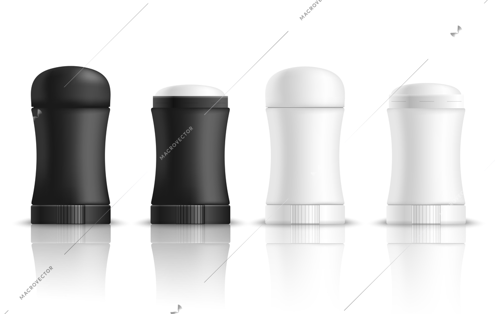 Deodorant realistic mockup set with isolated images of plastic packages for antiperspirant odour eliminator with shadows vector illustration