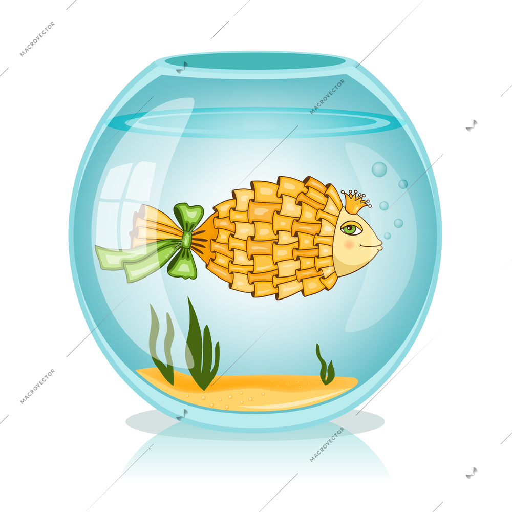 Goldfish swiming in the bowl vector illustration