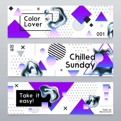 Abstract horizontal banners in modern design with chrome elements and advertising text isolated vector illustration