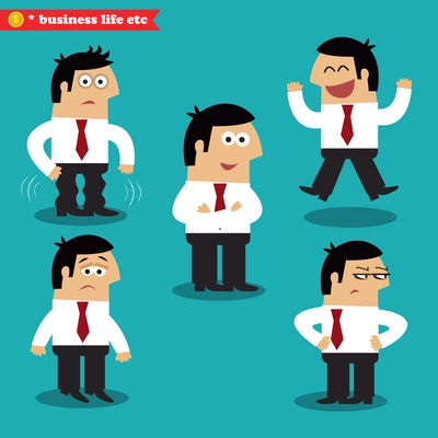 Office emotions in poses, standing set vector illustration