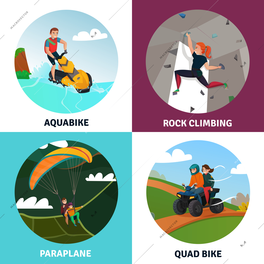 Modern sports concept icons set with rock climbing symbols flat isolated vector illustration