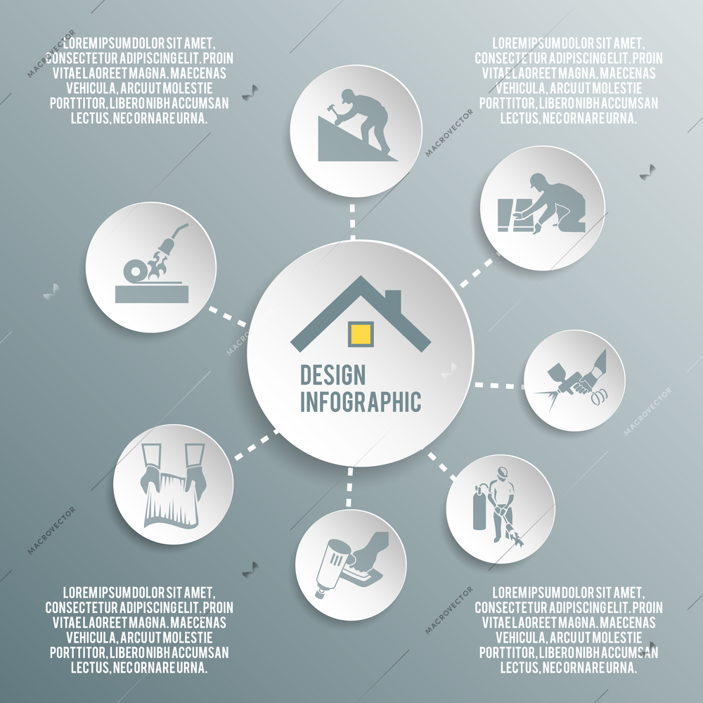 Roofer house improvement profession paper infographic elements vector illustration