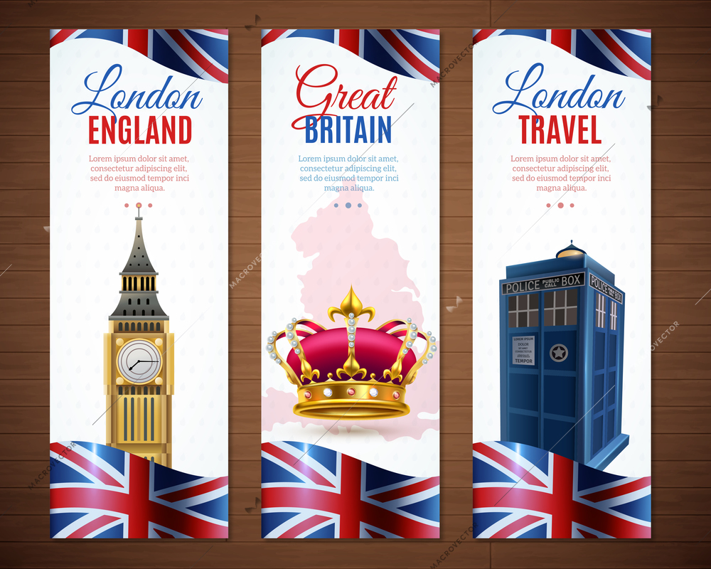 Set of england london travel vertical banners with big ben image vector illustration