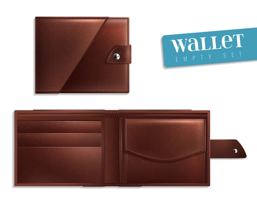 Two realistic opened closed empty wallet icon set leather and stylish for men vector illustration
