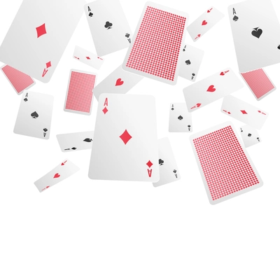 Playing cards falling in various positions chaotic composition of diamonds spades hearts aces realistic background vector illustration