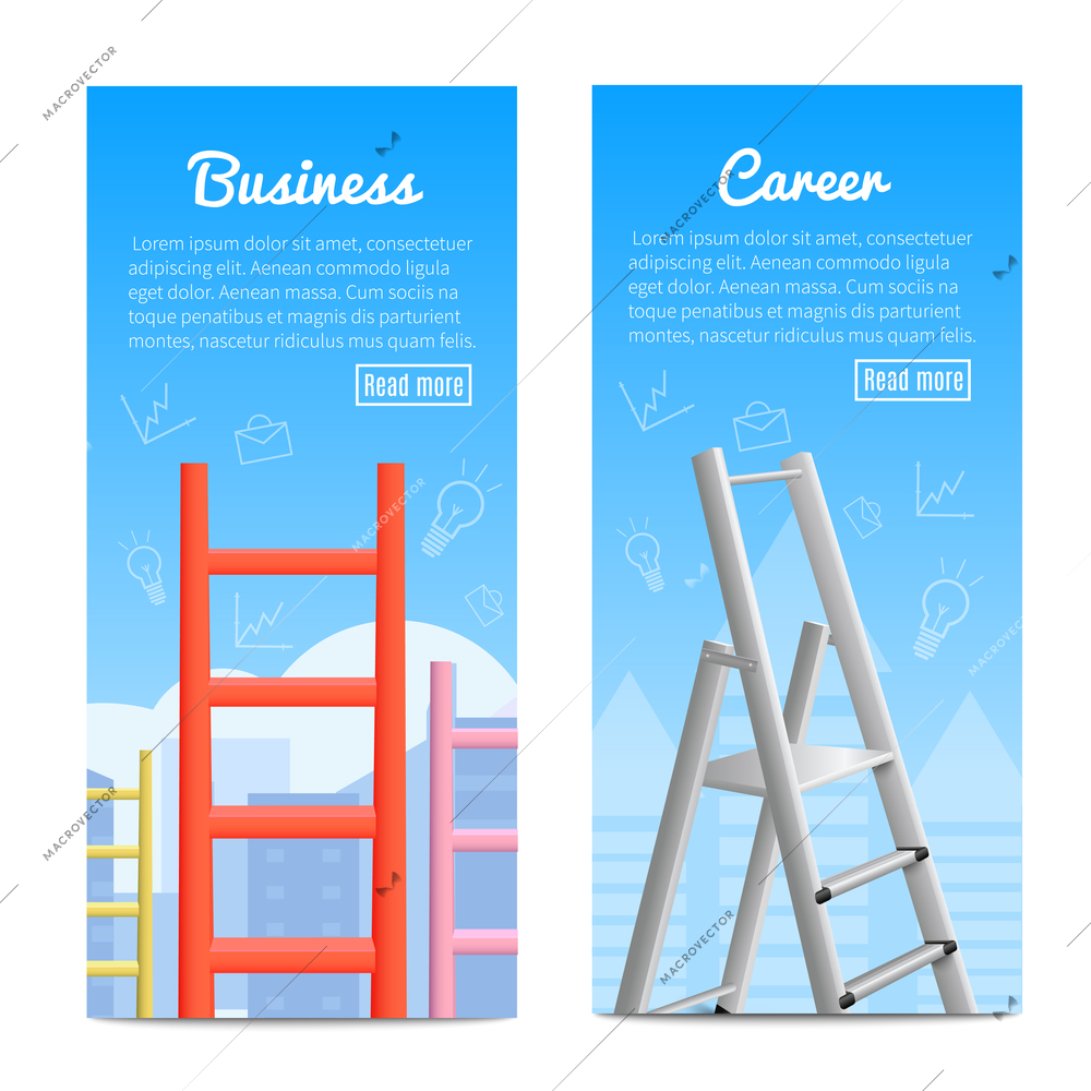 Career ladder business job promotion metaphor 2 realistic vertical informative banners web page design isolated vector illustration