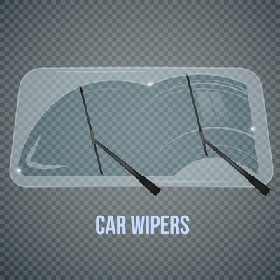 Car windscreen wipe glass realistic composition with isolated wind shield and flat wiper images on transparent background vector illustration