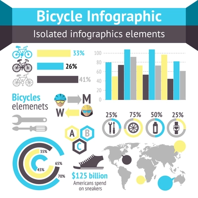 Bicycle sport fitness infographic elements with charts and diagrams vector illustration