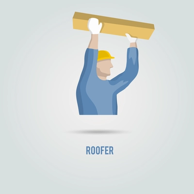 Roofer male carpenter with wooden plank and helmet decorative icon isolated vector illustration