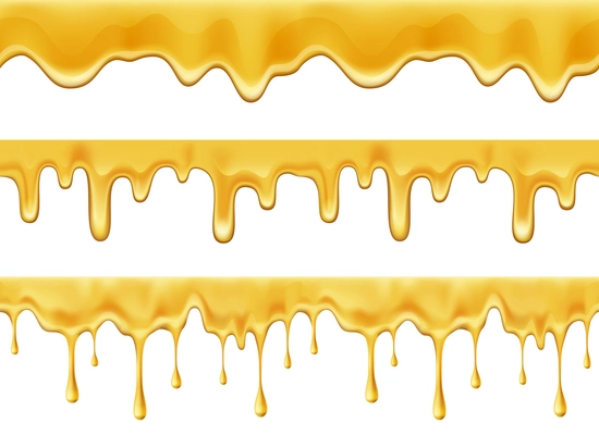 Melting dripping honey drops realistic seamless borders isolated vector illustration