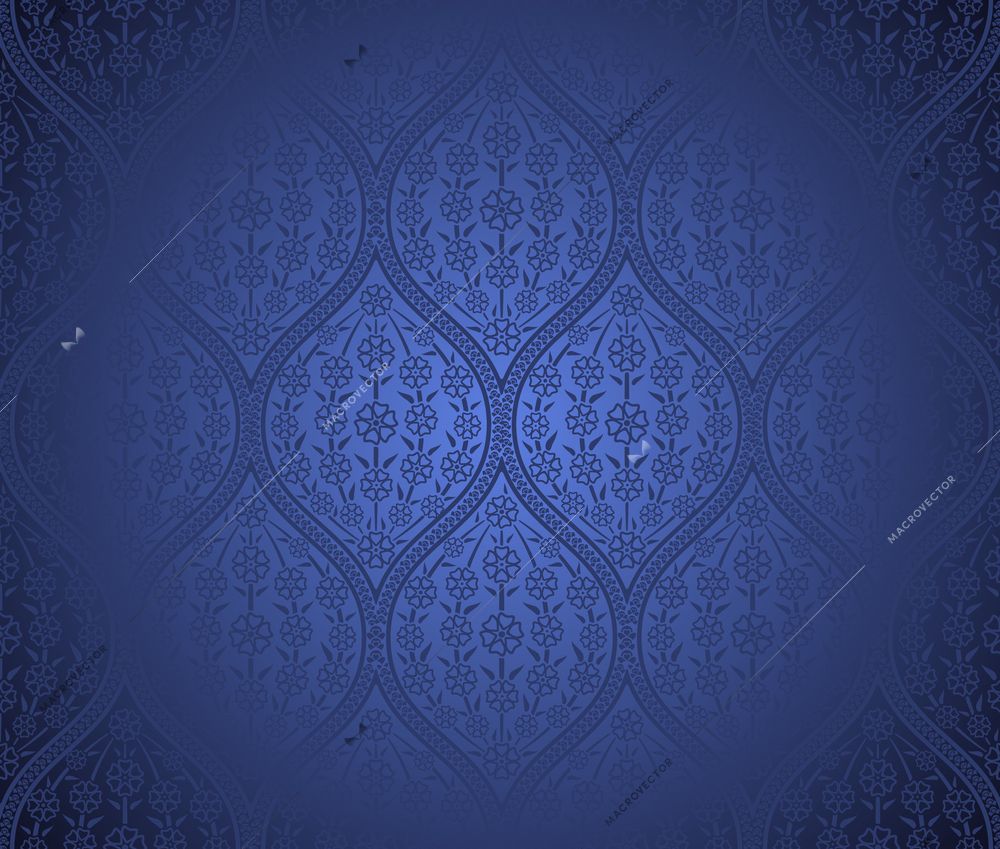 Vector seamless moroccan blue pattern background with flowers