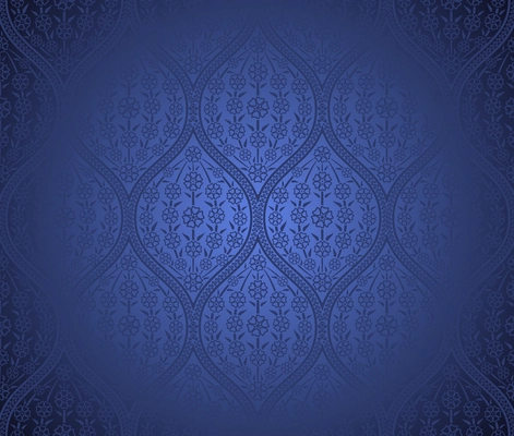 Vector seamless moroccan blue pattern background with flowers