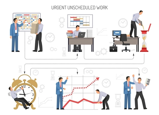 People planning and doing urgent office work flat vector illustration