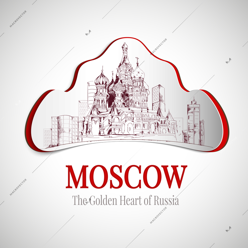 Moscow golden heart of russia city emblem with saint basil cathedral vector illustration