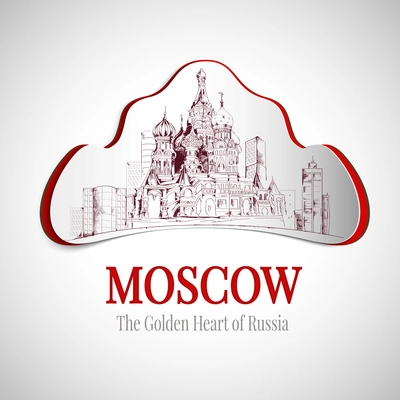 Moscow golden heart of russia city emblem with saint basil cathedral vector illustration