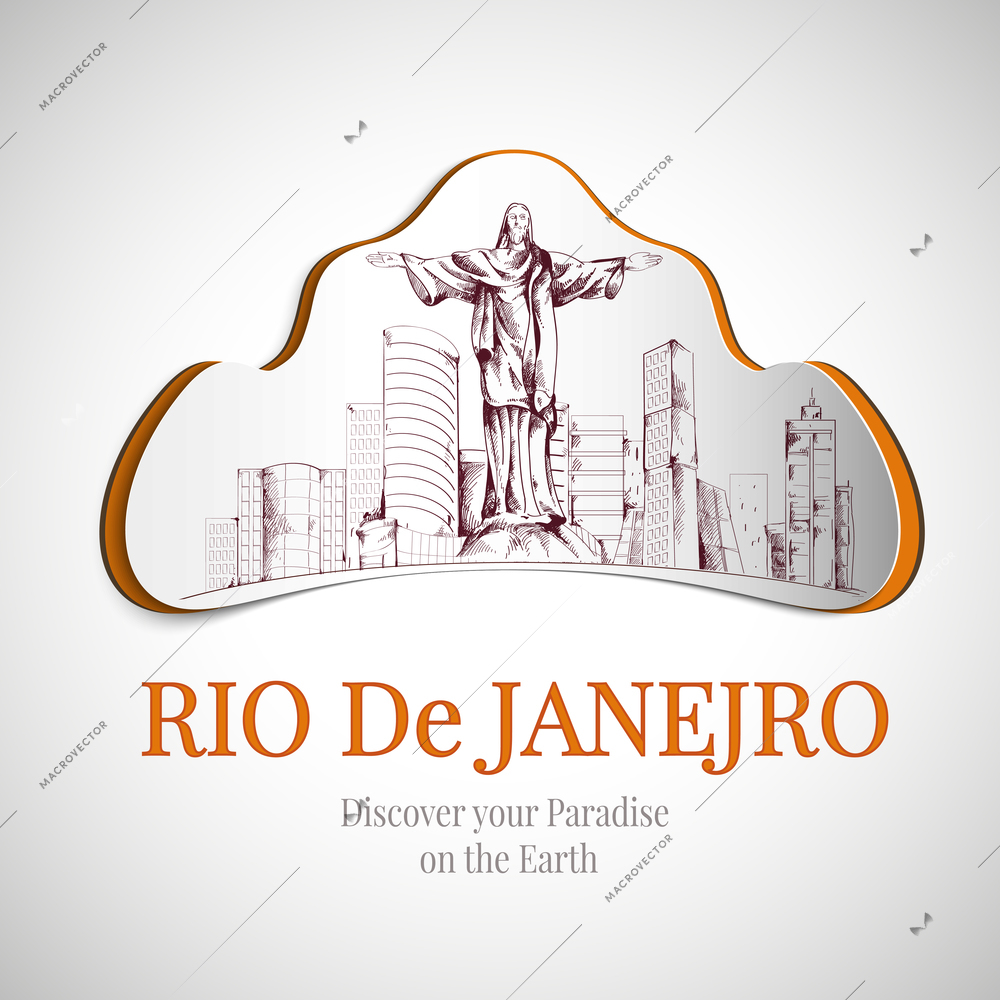 Rio De Janeiro discover earth paradise city emblem with Christ the redeemer statue vector illustration