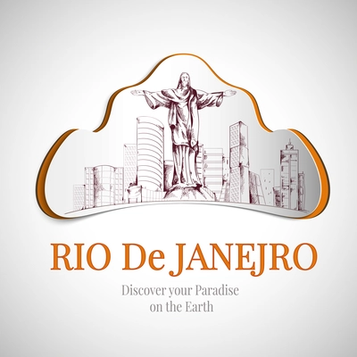 Rio De Janeiro discover earth paradise city emblem with Christ the redeemer statue vector illustration