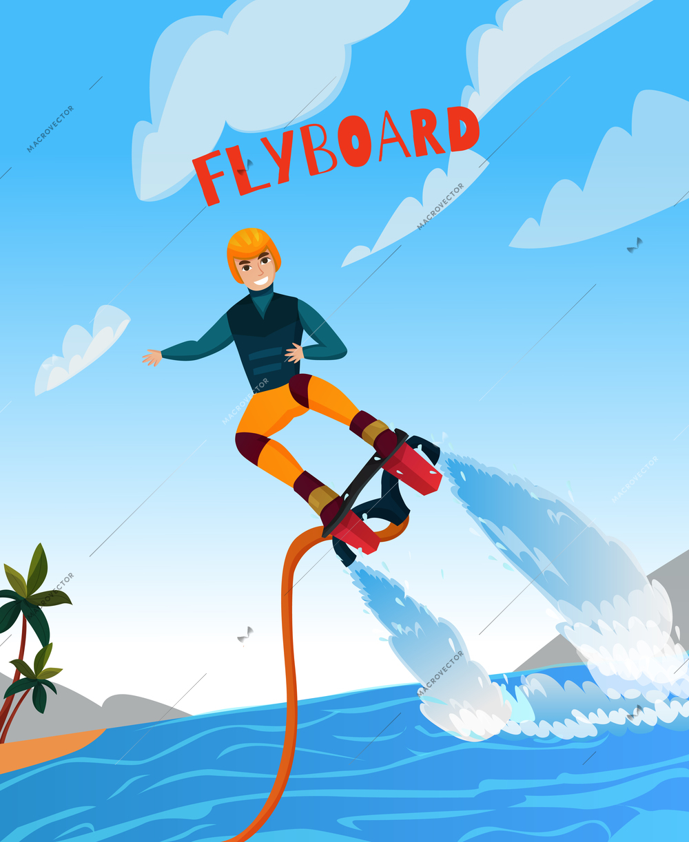 Modern extreme sports poster with flyboard symbols flat vector illustration