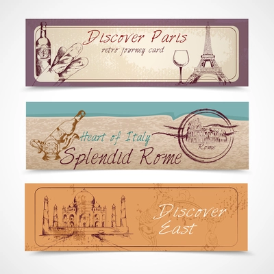 World landmark discover paris east heart of Italy splendid rome banners set isolated vector illustration