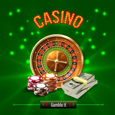 Colored casino realistic concept with gamble it headline and different games elements vector illustration