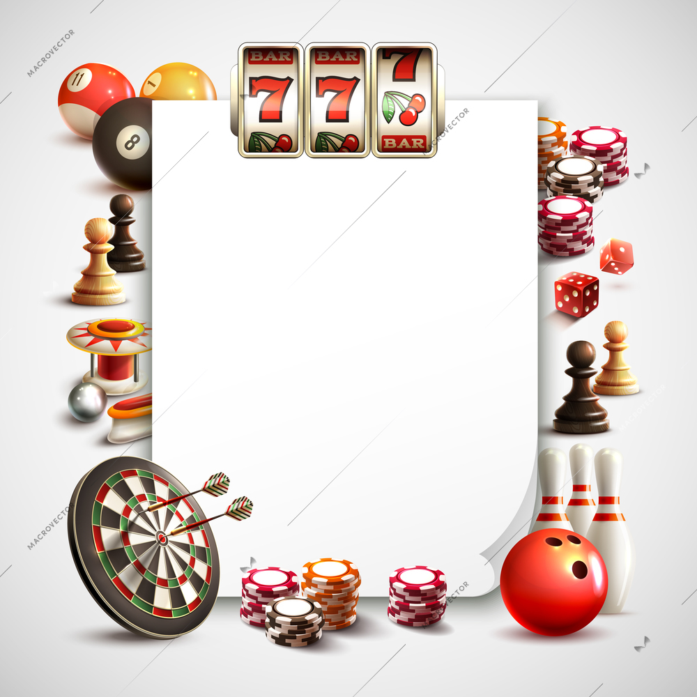 Games realistic frame with white sheet for text photo or different application vector illustration