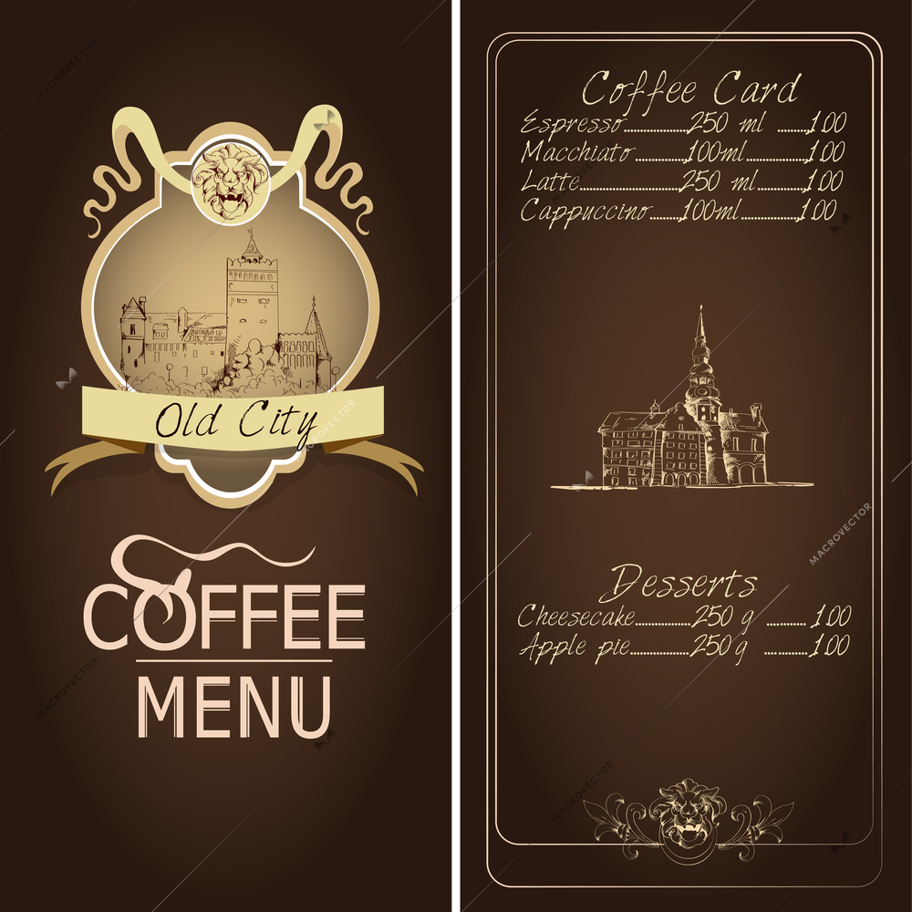 Old city retro restaurant sketch menu template vector illustration