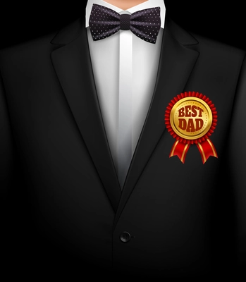 Dad day composition with view of male body in dinner jacket with best father award medal vector illustration