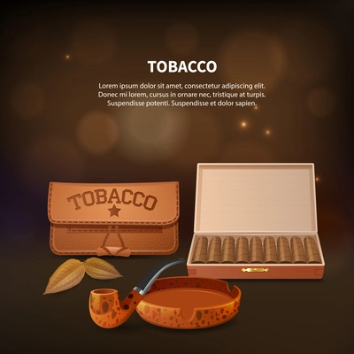 Tobacco realistic composition with smoking pipe tobacco and necessary attributes for smoking vector illustration