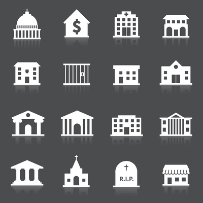 Government building icons set of hospital fire station cemetery isolated vector illustration