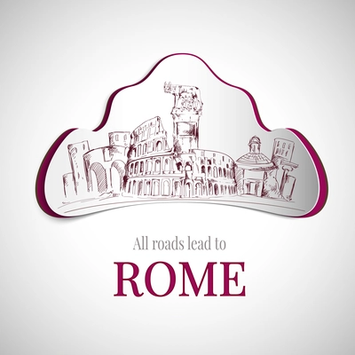 Rome city emblem with colosseum and old town buildings vector illustration