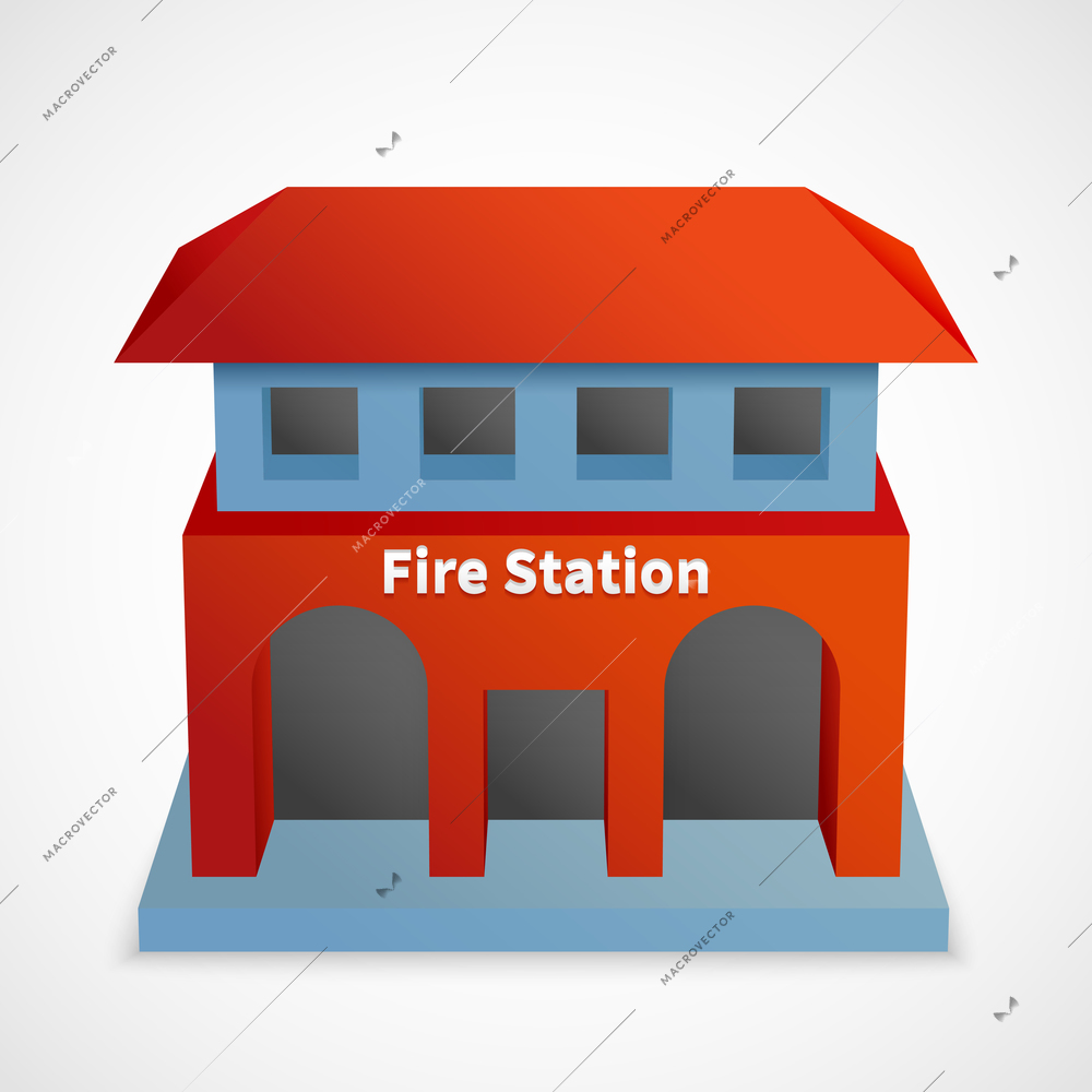 Fire station icon red 3d building template isolated vector illustration