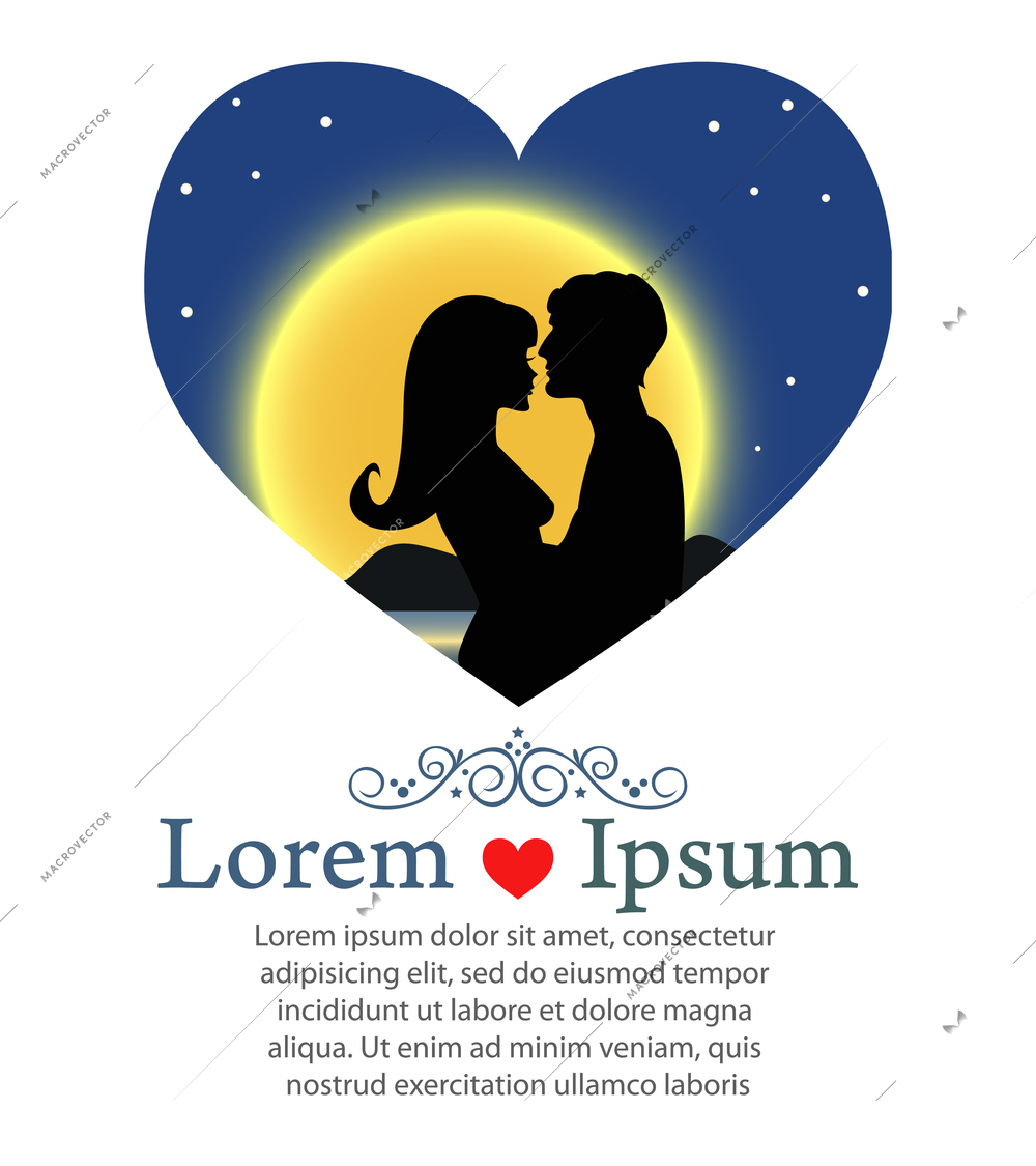 Romantic couple kissing in the night vector illustration