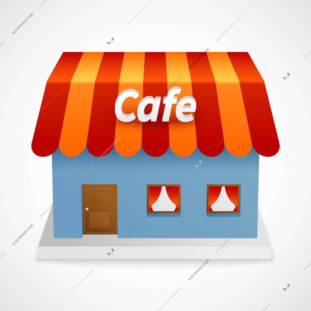 Restaurant retro diner street cafe 3d building isolated on white background vector illustration