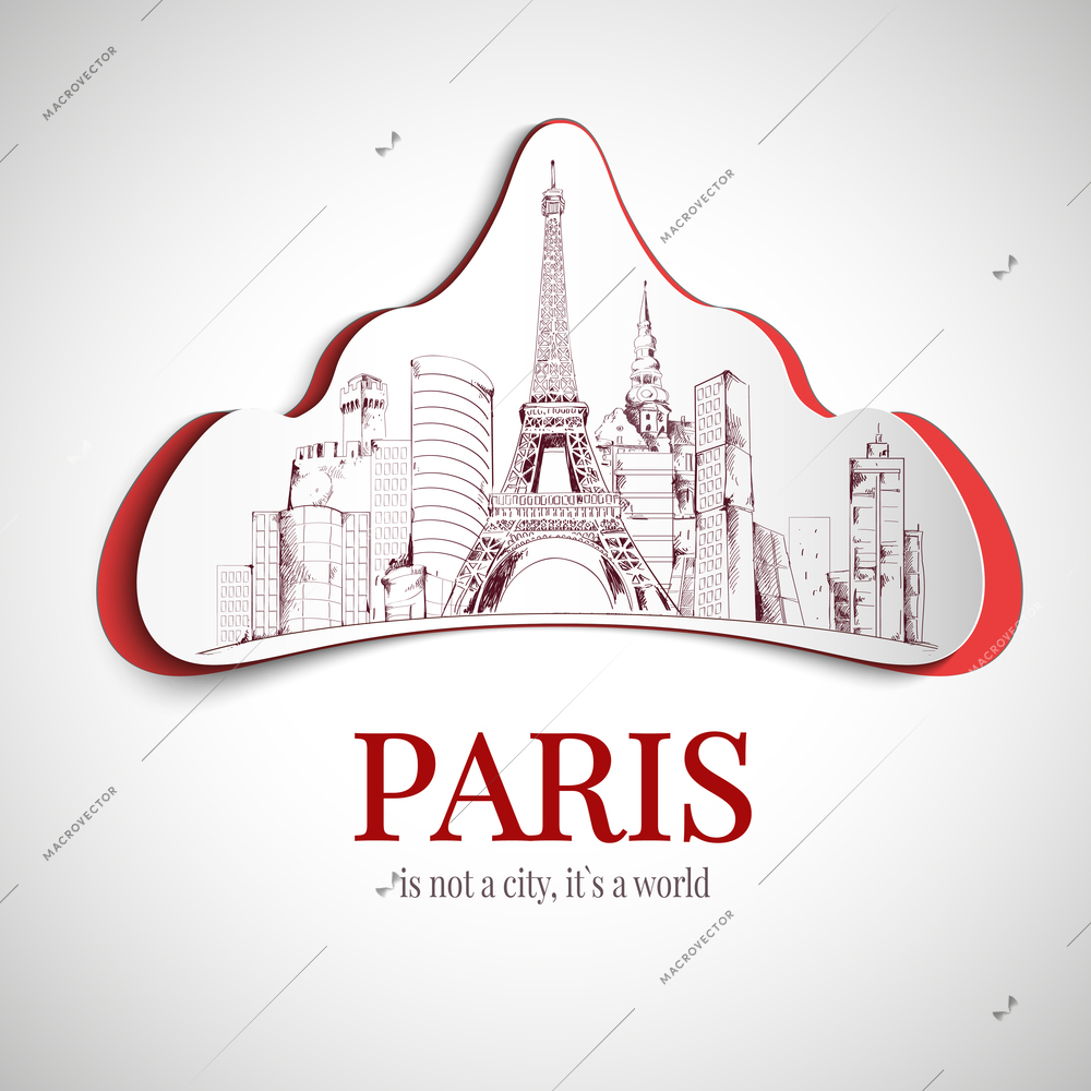 Paris world old and modern city emblem with Eiffel tower and skyscrapers vector illustration.