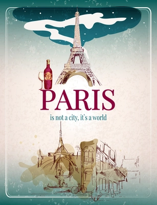 Paris world old  town city retro poster with Eiffel tower vector illustration