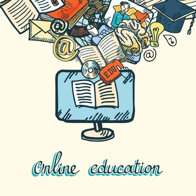 Online education e-learning sketch icons set concept vector illustration