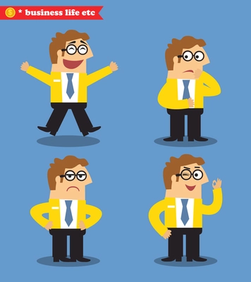 Office business man emotions poses set vector illustration