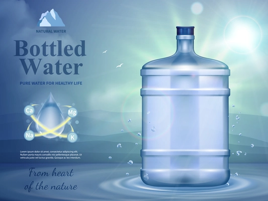 Bottled water advertising composition with natural water symbols realistic vector illustration