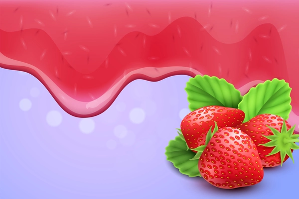 Dripping melting strawberry jam drops background realistic vector illustration