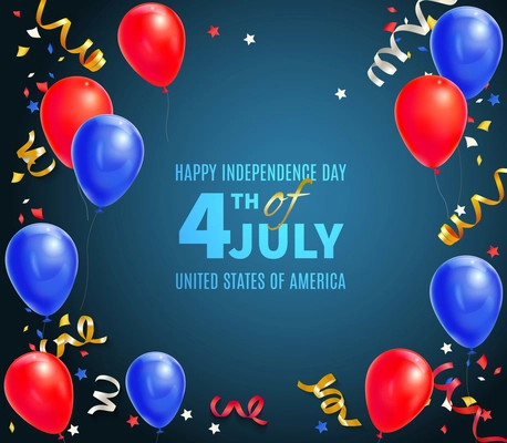 Happy independence day of usa greeting card with holiday date 4th of july and festive symbols realistic vector illustration