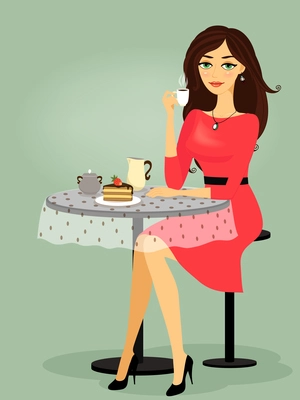 Girl in the cafe, blank promo template vector illustration