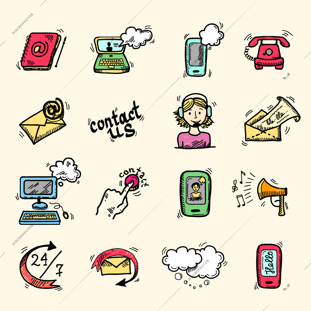 Contact us speech bubbles communication help chat icons set isolated vector illustration.