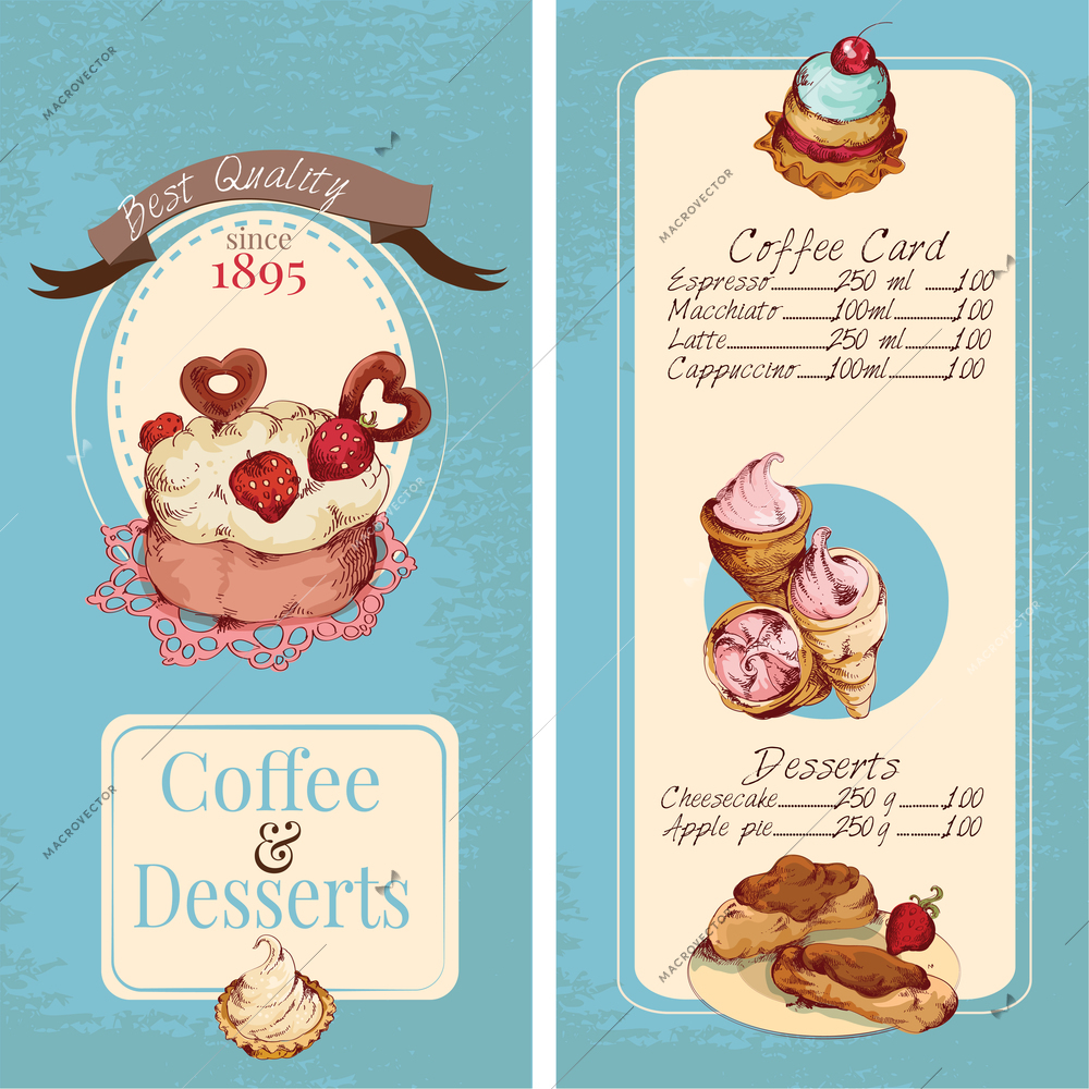 Food sweets bakery and pastry sketch colored desserts menu template vector illustration