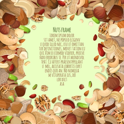 Nuts and seeds mix food decorative card frame vector illustration