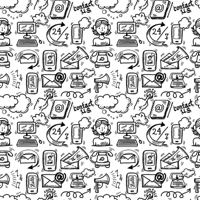 Contact us customer service sketch doodle icons seamless pattern vector illustration