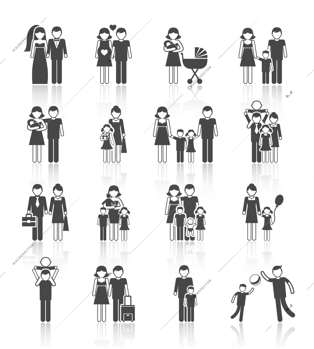 Family figures icons set of parents children couple isolated vector illustration